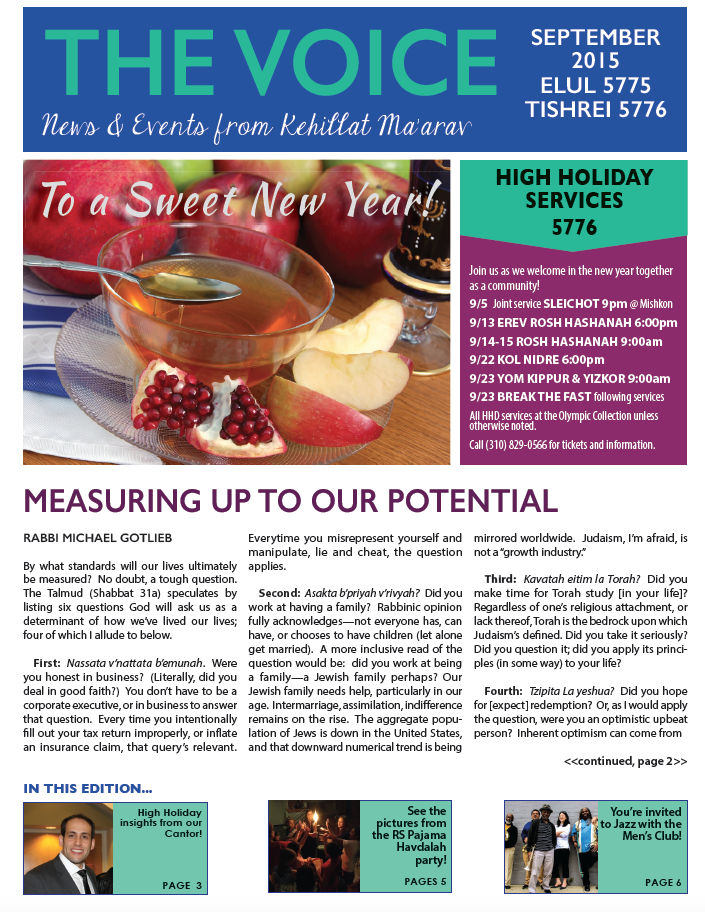 Kehillat Ma'arav Newsletter September 2015